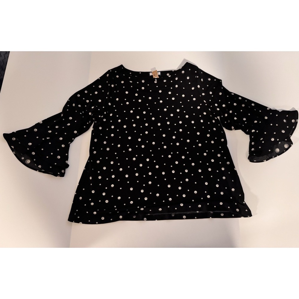 Charter Club Black & White 3/4 Sleeve Polka Dot Top 2X
